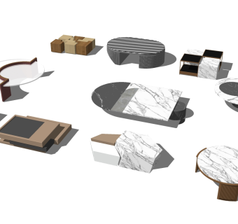 84现代风格茶几组合 圆形茶几 弧形茶几边几 半圆茶几su草图模型下载