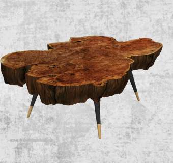 91现代实木茶几根雕茶几su草图模型下载