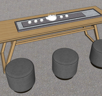 95新中式禅意茶台组合 茶几 茶具 沙发凳su草图模型下载