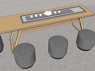 95新中式禅意茶台组合 茶几 茶具 沙发凳su草图模型下载