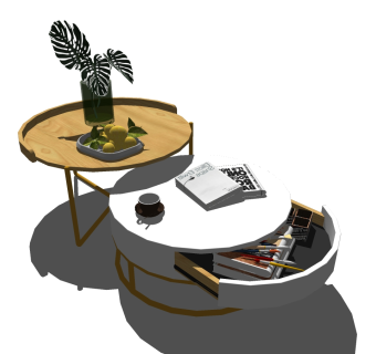 98现代圆几茶几组合 摆件 花卉su草图模型下载