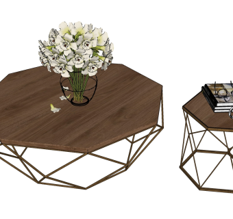 105现代简约多边形茶几su草图模型下载