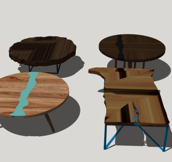 107现代板式边几茶几实木茶几圆几su草图模型下载