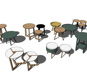 112现代角几圆几组合su草图模型下载