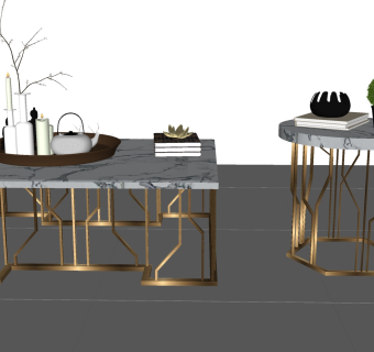 114现代金属大理石肌理茶几边几su草图模型下载