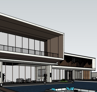 09现代中式售楼处，中式景观庭院，入口景观 (1)su草图模型下载