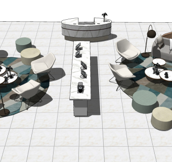 11售楼处客户休息区，公共休闲沙发组合，弧形异形沙发su草图模型下载