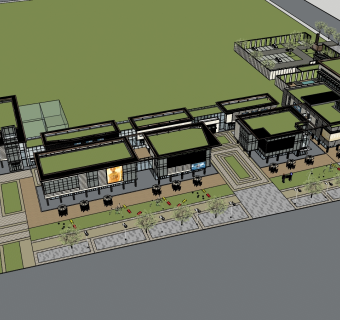 29现代中式风格景点，新中式商业街建筑,商业广场街区(1)su草图模型下载