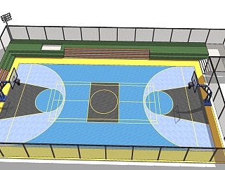 38室外篮球场，篮球馆，运动场，铁网护栏，探照灯su草图模型下载