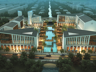 70扬州现代新中式水街，...<em>新中式建筑</em>风格su草图模型下载