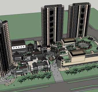 73现代风格商业综合体，购物中心，高档住宅，商业街区，商业广场，高档住宅楼su草图模型下载