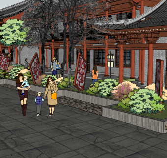 49中式古建商业街，中式建筑群，旅游景点，中式民宿酒店，特色小镇，步行街  (1)su草图模型下载