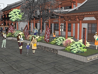 49中式古建商业街，中式建筑群，旅游景点，中式民宿酒店，特色小镇，步行街  (1)su草图模型下载