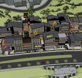 55新中式商业街景观,新中式建筑，购物中心，文化娱乐中心su草图模型下载