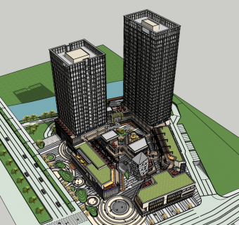 94商业综合体，写字楼裙，商业购物中心，商业街区，商业广场su草图模型下载