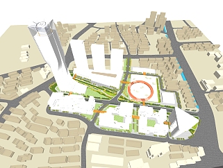 98城市商业综合体规划设计，商业街区，购物广场su草图模型下载