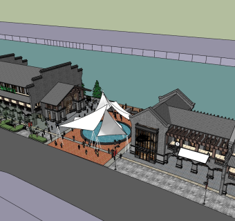 104中式商业街区，特色旅游小镇，中式沿街商业商铺，中式古乡水镇su草图模型下载