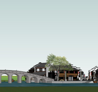 105合肥 苏街拐巷 苏州文化旅游街区，中式商业街区，特色旅游小镇，影视基地，城楼塔楼，石桥，民宿酒店su草图模型下载