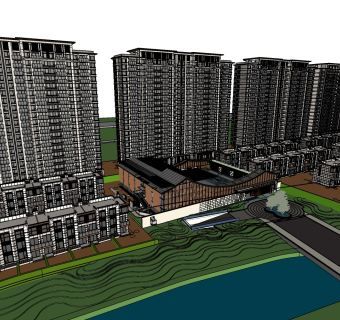 110杭州路劲远洋江南院子,高档高层，低层住宅小区，新中式售楼中心su草图模型下载