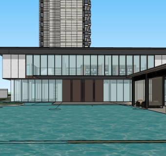 141南通招商·雍华府（长江一号）新中式售楼处，庭院景观，山形隔断，高档住宅su草图模型下载