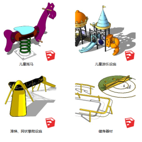 177幼儿园户外活动乐园儿童游乐设施卡通可爱设计方案su草图模型下载