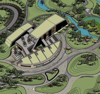 192景区游客服务中心，售票中心，旅游集散中心，服务中心建筑，景区规划su草图模型下载