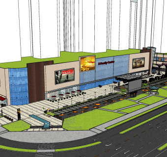 193现代商业步行街，沿街商业店铺，商业街，购物中心，商业广场su草图模型下载