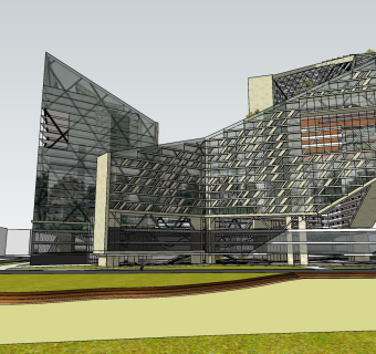 196现代异形高层写字楼，办公大楼景观规划su草图模型下载