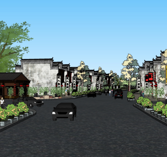 202徽派建筑中式商业街区，中式建筑，旅游景点，牌楼牌坊，特色小镇，酒楼客栈，门头院墙su草图模型下载