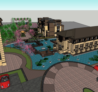 212龙湖扬州售楼处，度假村，民宿酒店，会所疗养中心，商业广场，景观规划su草图模型下载