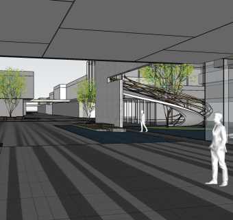 222商业街区，办公大楼大厅，写字楼内景，景观规划su草图模型下载