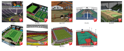 261球场 体育场 篮球场馆 网球场 足球场 乒乓球场 场馆，体育馆su草图模型下载