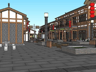 中式建筑，中式餐饮商铺，<em>牌楼牌坊</em>su草图模型下载