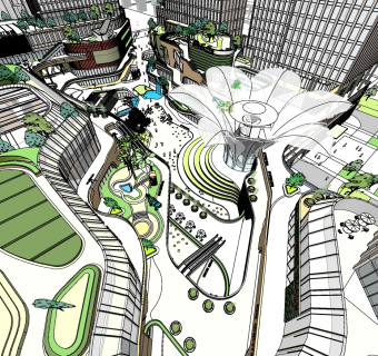 301成都红光里龙城国际商业广场，现代商业综合街，莲花商业广场，写字楼裙su草图模型下载