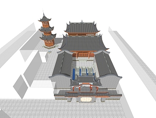 303中式风格古建，中式塔楼，中式庭院，牌楼牌坊，中式影壁su草图模型下载