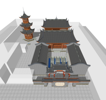 303中式风格古建，中式塔楼，中式庭院，牌楼牌坊，中式影壁su草图模型下载