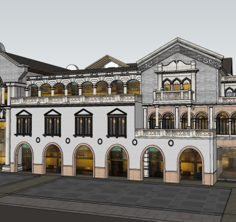 309欧式风格商业街 民国风情商业街，民国风格大门，商业街，步行街su草图模型下载