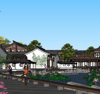 313苏州 江苏风格庭院，江南庭院 江南园林，中式旅游商业街区su草图模型下载