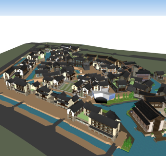 320云南丽江旅游度假小镇，景区整体规划，中式度假村，中式商业景点，民宿酒楼酒店su草图模型下载