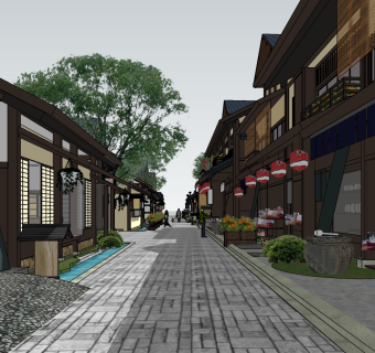 339日式风情商业街 仿拈花湾，日式商业街区，日式旅游度假小镇，居酒屋，日式酒馆，日式禅意庭院su草图模型下载