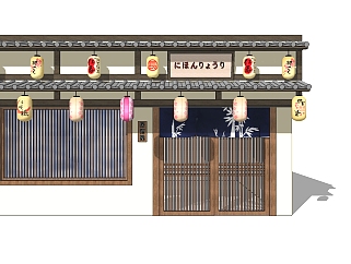 340日式酒屋，居酒屋，日式商铺门面 门头 日式灯笼su草图模型下载