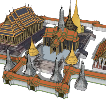 343东南亚寺庙建筑，东南亚建筑旅游景点，大佛寺庙，泰国印度寺庙建筑su草图模型下载