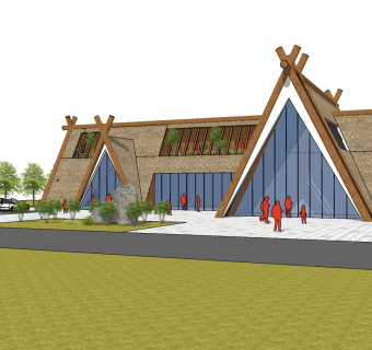 349乡村茅屋服务站，乡村文化宣传中心，新农村村民活动广场，村民服务中心，景区服务中心建筑，服务大厅su草图模型下载