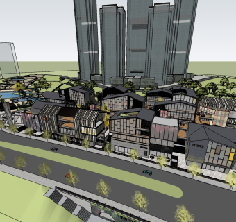 353重庆江北嘴绿苑风情 中式商业街，新中式商业街区，步行街，新中式商业广场，中式会所酒店su草图模型下载