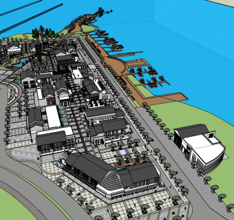 361新中式商业街码头，新中式商业广场，商业街，步行街，度假小镇，民宿酒店su草图模型下载