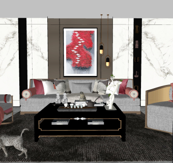 3新中式东南亚沙发茶几摆件su草图模型下载