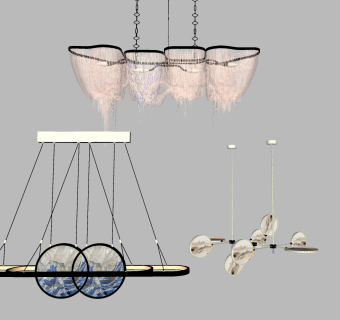 新中式吊灯，水晶吊灯组合su草图模型下载