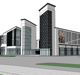 388新中式商业街，中式商业景点，滨水商业购物中心，新中式沿街建筑，新中式度假小镇su草图模型下载