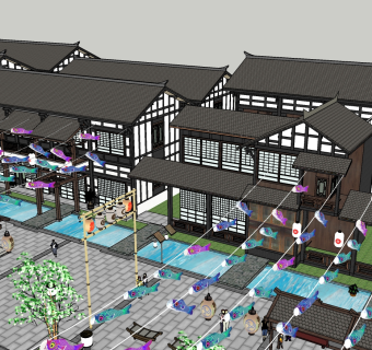 389日式风格商业街，步行街，日式小酒馆，居酒屋，沿街零售商店，旅游景点su草图模型下载