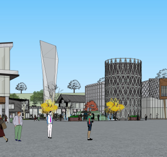 390现代万达商业街综合体，商业街区，多层商业购物中心，步行街，商业广场su草图模型下载